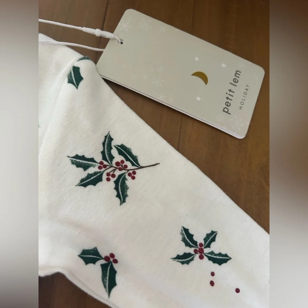 NWT Christmas Petit Lem Holly Print Baby One Piece